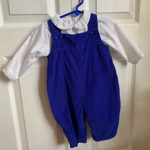 Petit Ali Blue Cordoury Overalls and Collared Shirt